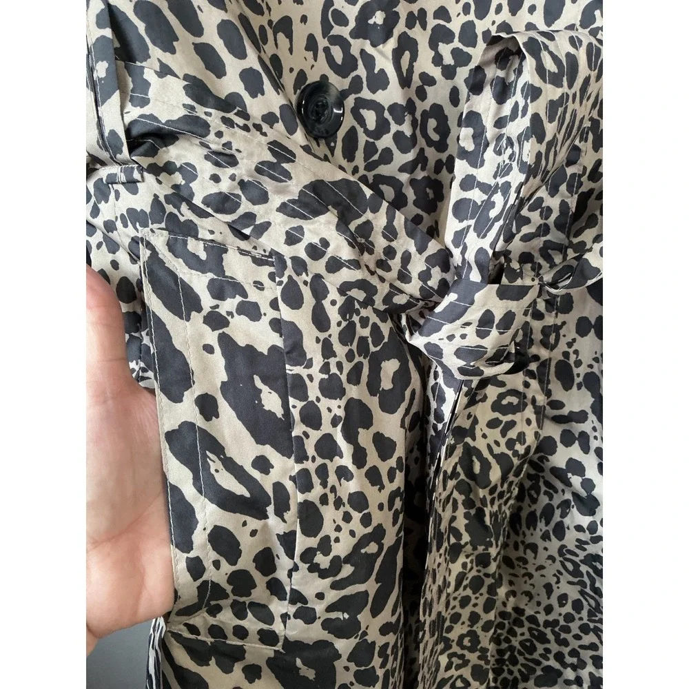 Dana Buchman Leopard‎ Print Double Breasted Belted Trench Coat Tan Black Large